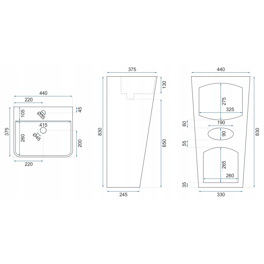 REA-U5637 - Volně stojící umyvadlo ARIS 37,5x44 cm keramika/lesklá bílá