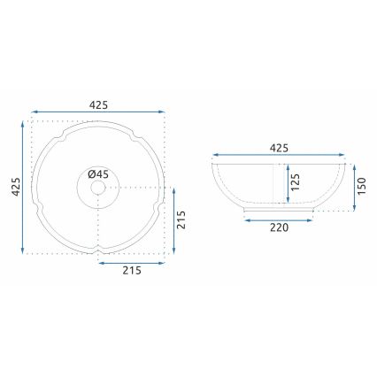 REA-U5666 - Umyvadlo na desku VIVIEN pr. 42,5 cm keramika/ornamentální vzor
