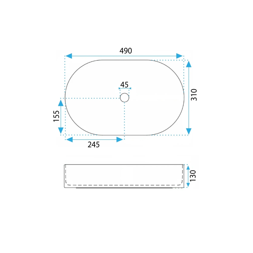 REA-U6375 - Umyvadlo na desku VANDA 31x49 cm keramika/matná modrá