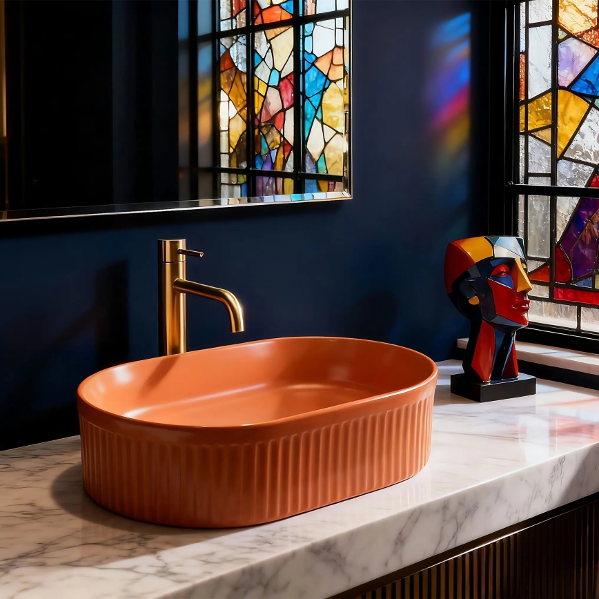 REA-U6377 - Umyvadlo na desku VANDA 31x49 cm keramika/oranžová