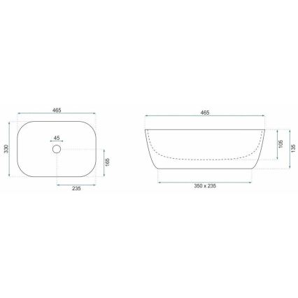 REA-U6384 - Umyvadlo na desku BELINDA 33x46,5 cm keramika/černá/hnědá