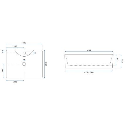 REA-U6524 - Umyvadlo na desku KELLY 38x49 cm keramika/lesklá bílá