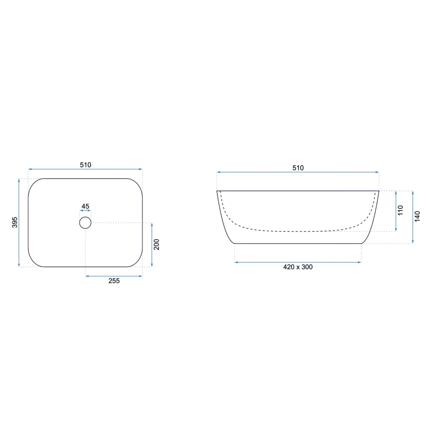 REA-U6616 - Umyvadlo na desku FREJA 39,5x51 cm keramika/bílá