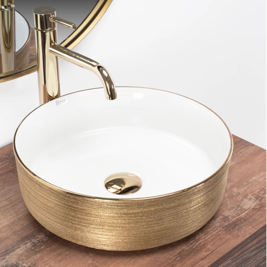 REA-U6630 - Umyvadlo na desku SAMI pr. 36 cm keramika/bílá/broušená zlatá