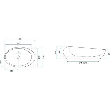 REA-U6649 - Umyvadlo na desku ROXY 31x49 cm keramika/imitace kamene