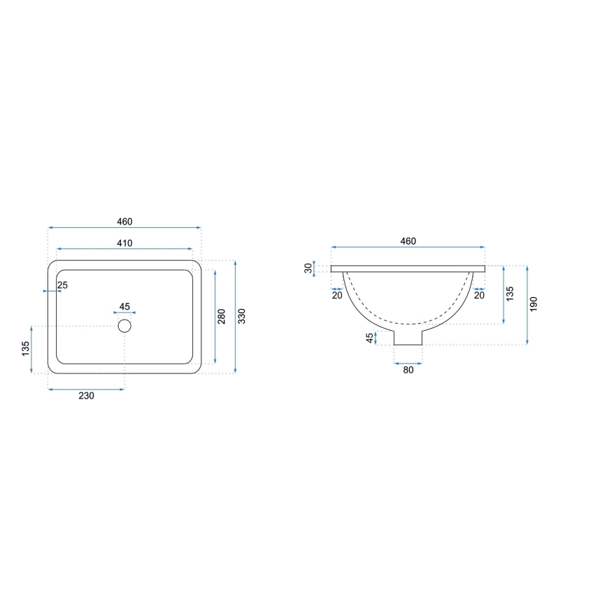 REA-U6653 - Zápustné umyvadlo ADELA 33x46 cm keramika/lesklá bílá