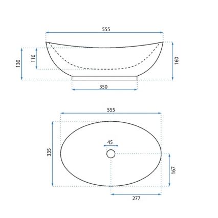 REA-U6801 - Umyvadlo na desku KATE 33,5x55,5 cm keramika/lesklá bílá