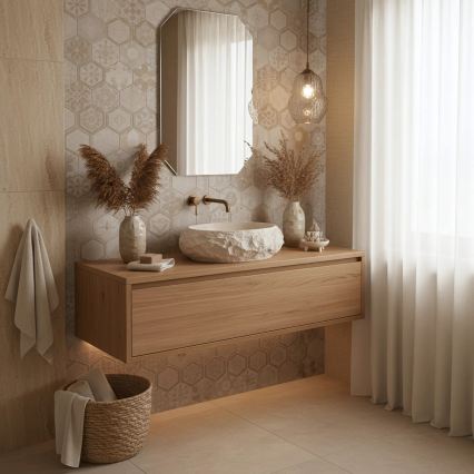 REA-U7347 - Umyvadlo na desku MIKA 38x50 cm béžová/imitace kamene