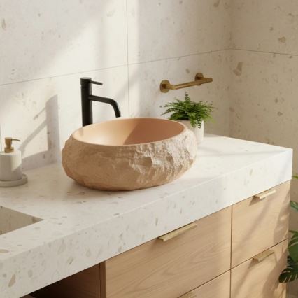 REA-U7348 - Umyvadlo na desku MIKA 38x50 cm oranžová/béžová/imitace kamene