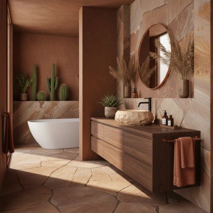REA-U7348 - Umyvadlo na desku MIKA 38x50 cm oranžová/béžová/imitace kamene