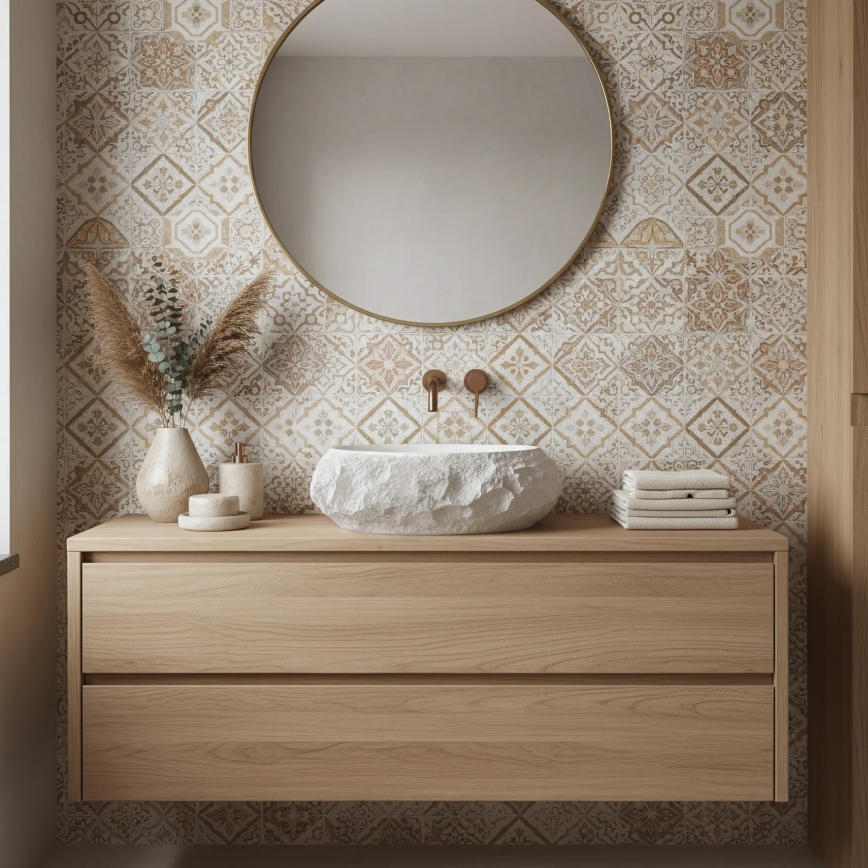 REA-U7350 - Umyvadlo na desku MIKA 38x50 cm bílá/imitace kamene