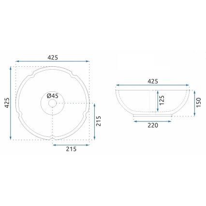 REA-U7504 - Umyvadlo na desku FELICIA pr. 42,5 cm keramika/květovaný vzor