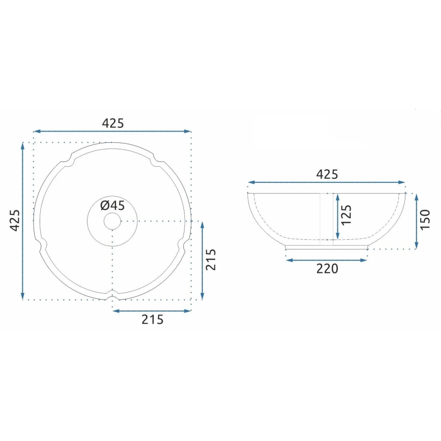 REA-U7504 - Umyvadlo na desku FELICIA pr. 42,5 cm keramika/květovaný vzor