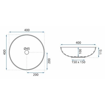 REA-U8002 - Umyvadlo na desku ARTE 40 cm keramika/bílá/černá