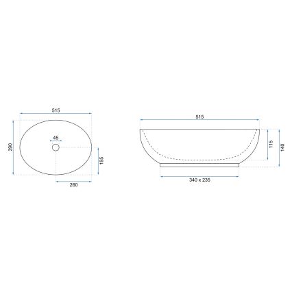 REA-U8198 - Umyvadlo na desku CAROLA SLIM 39x51,5 cm keramika/lesklá bílá
