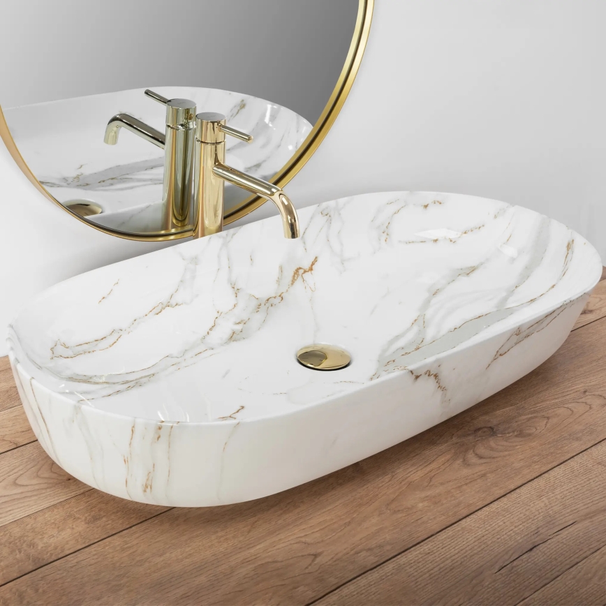 REA-U8404 - Umyvadlo na desku CLEO 41x81 cm keramika/bílá/dekor mramoru