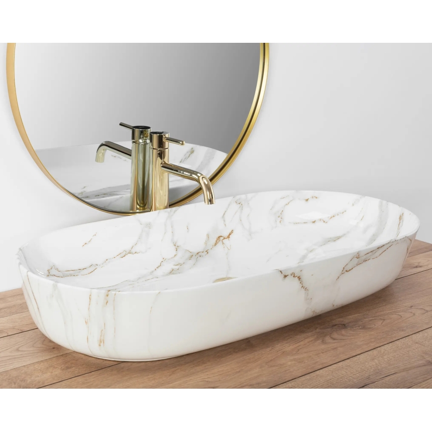 REA-U8404 - Umyvadlo na desku CLEO 41x81 cm keramika/bílá/dekor mramoru