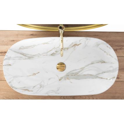 REA-U8404 - Umyvadlo na desku CLEO 41x81 cm keramika/bílá/dekor mramoru