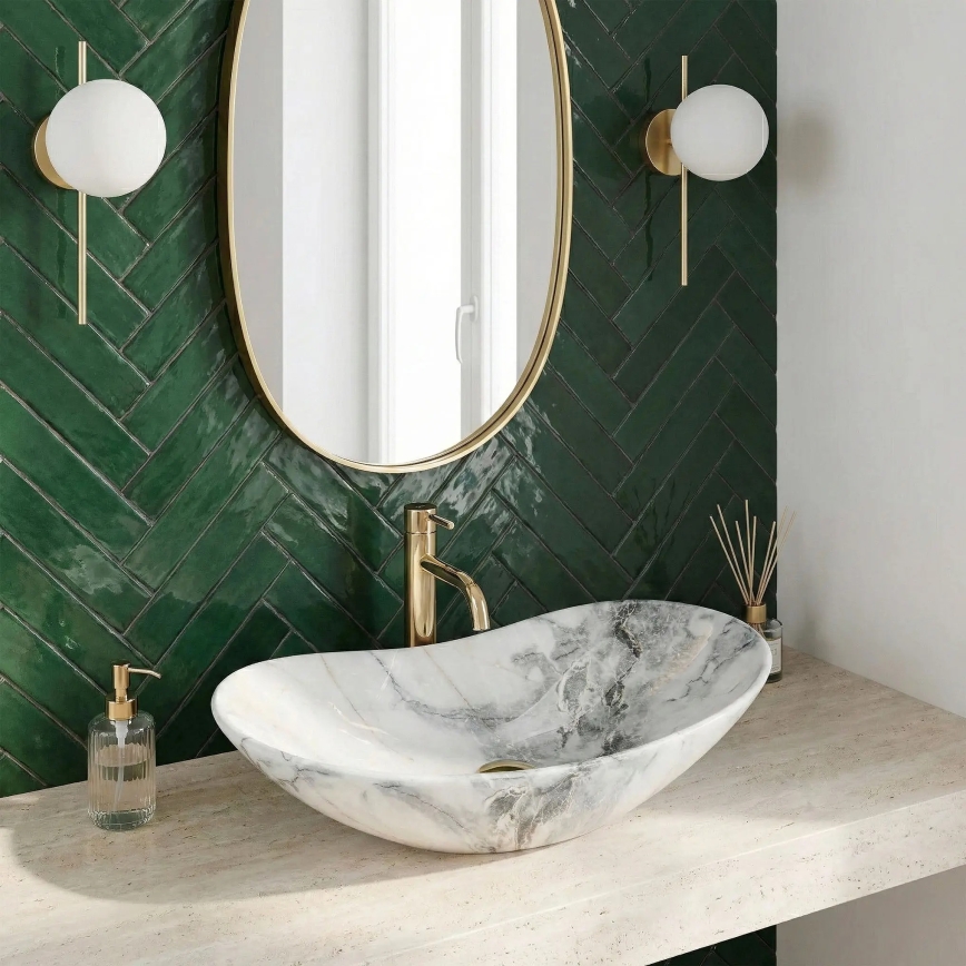 REA-U8596 - Umyvadlo na desku ROYAL 36x62,5 cm keramika/bílá/šedá/imitace kamene