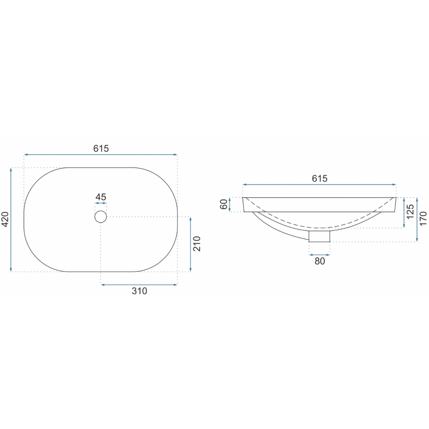 REA-U8700 - Umyvadlo na desku ARLETA 42x61,5 cm keramika/lesklá bílá