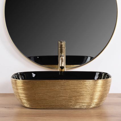 REA-U8780 - Umyvadlo na desku BELINDA 33x46,5 cm keramika/černá/zlatá