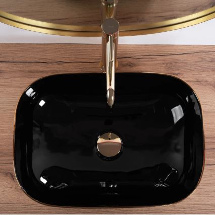 REA-U8780 - Umyvadlo na desku BELINDA 33x46,5 cm keramika/černá/zlatá