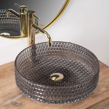 REA-U8880 - Umyvadlo na desku CRISTAL pr. 39 cm sklo/kouřová šedá