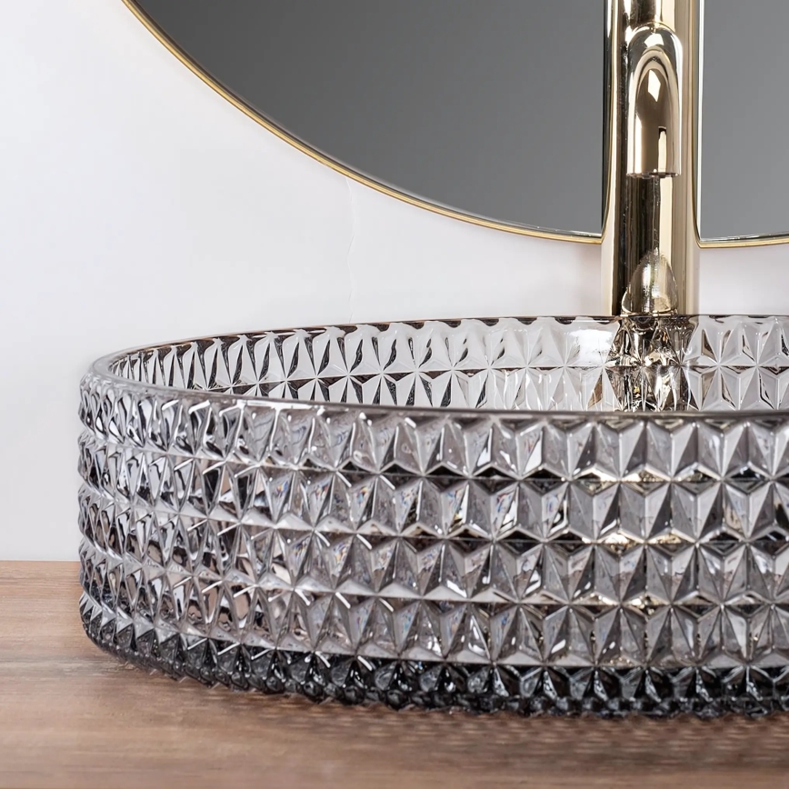 REA-U8880 - Umyvadlo na desku CRISTAL pr. 39 cm sklo/kouřová šedá