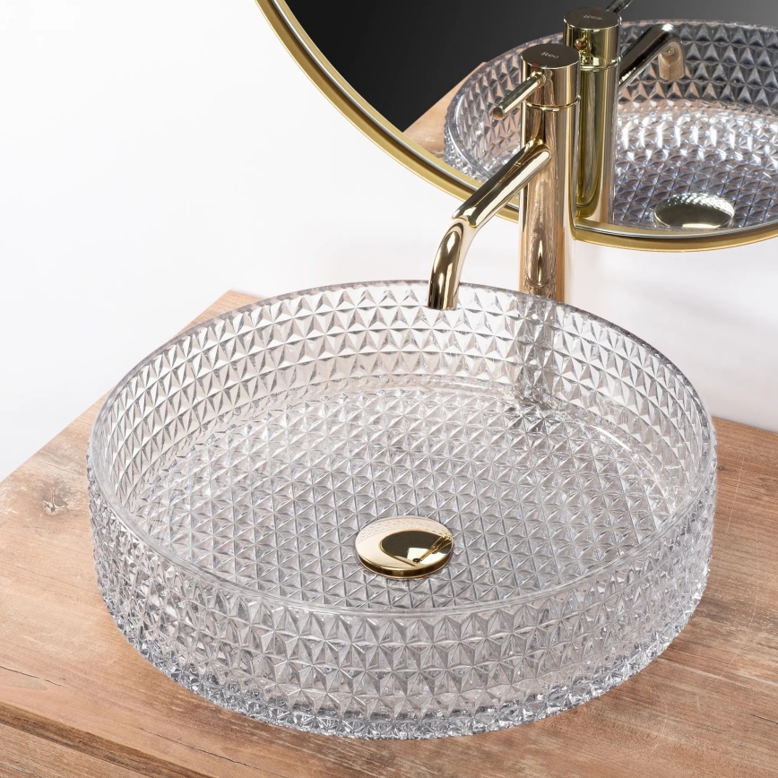 REA-U8881 - Umyvadlo na desku CRISTAL pr. 39 cm sklo/čirá