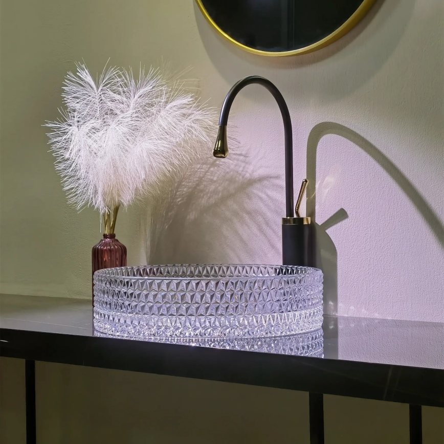 REA-U8881 - Umyvadlo na desku CRISTAL pr. 39 cm sklo/čirá
