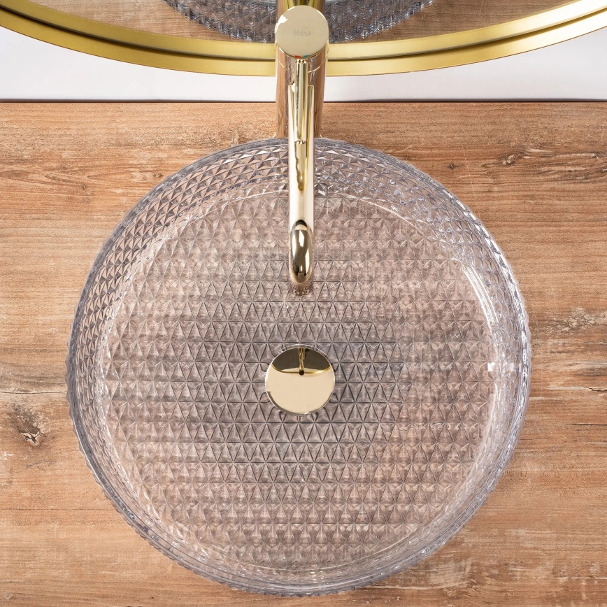 REA-U8881 - Umyvadlo na desku CRISTAL pr. 39 cm sklo/čirá