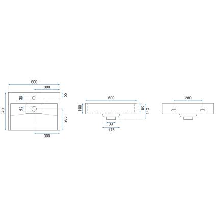 REA-U8901 - Umyvadlo na desku GOYA 37x60 cm matná bílá
