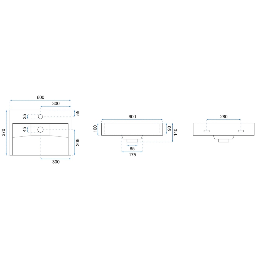 REA-U8901 - Umyvadlo na desku GOYA 37x60 cm matná bílá