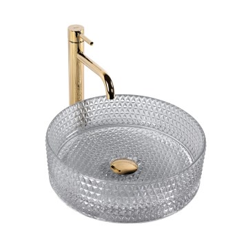 REA-U9615 - Umyvadlo na desku CRISTAL pr. 35,5 cm sklo/šedá