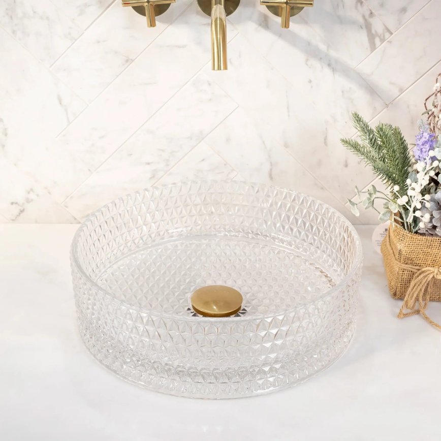 REA-U9670 - Umyvadlo na desku CRISTAL pr. 35,5 cm sklo/čirá