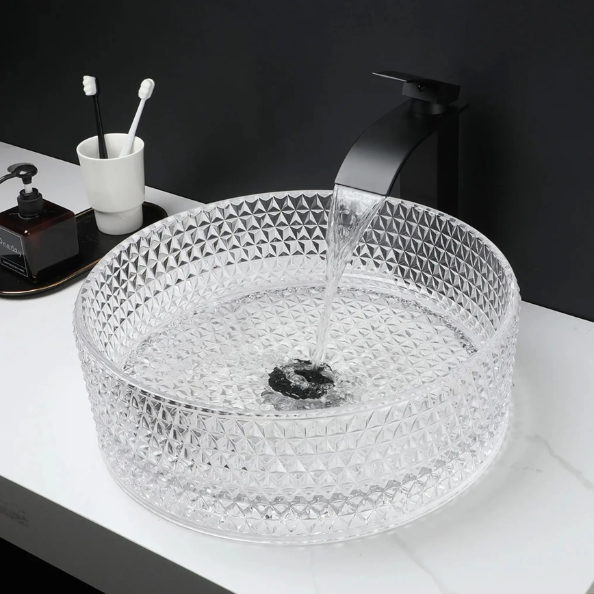 REA-U9670 - Umyvadlo na desku CRISTAL pr. 35,5 cm sklo/čirá