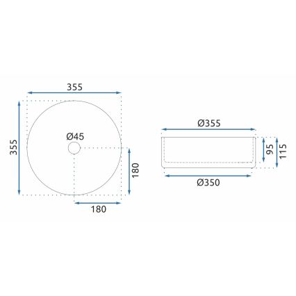REA-U9670 - Umyvadlo na desku CRISTAL pr. 35,5 cm sklo/čirá