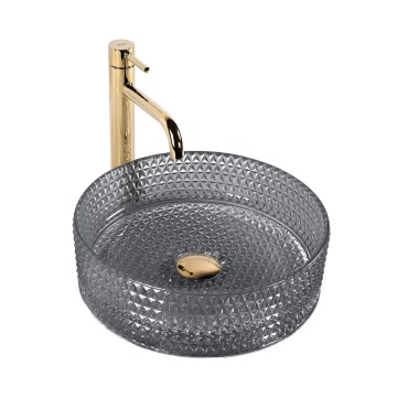 REA-U9671 - Umyvadlo na desku CRISTAL pr. 35,5 cm sklo/kouřová šedá