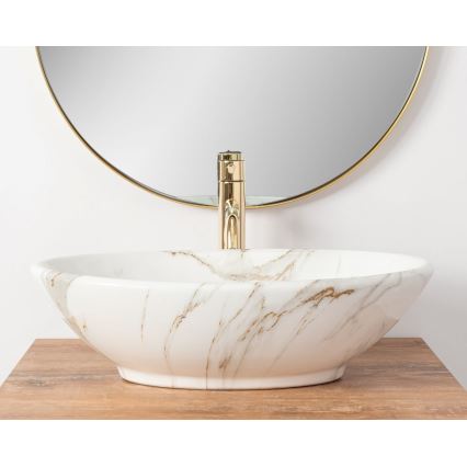 REA-U9685 - Umyvadlo na desku PAMELA 33x53 cm keramika/dekor mramoru