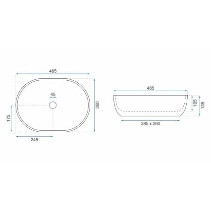REA-U9887 - Umyvadlo na desku LARA 35x48,5 cm keramika/šedá/dekor mramoru