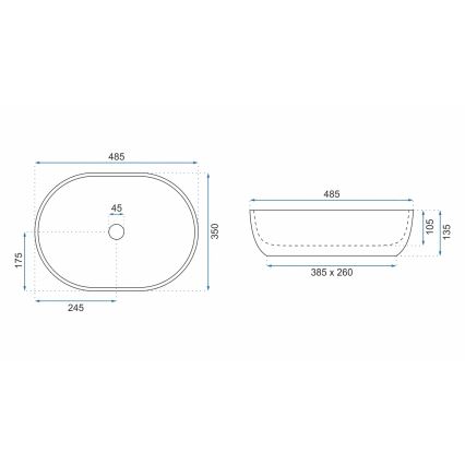 REA-U9889 - Umyvadlo na desku LARA 35x48,5 cm keramika/šedá/imitace kamene
