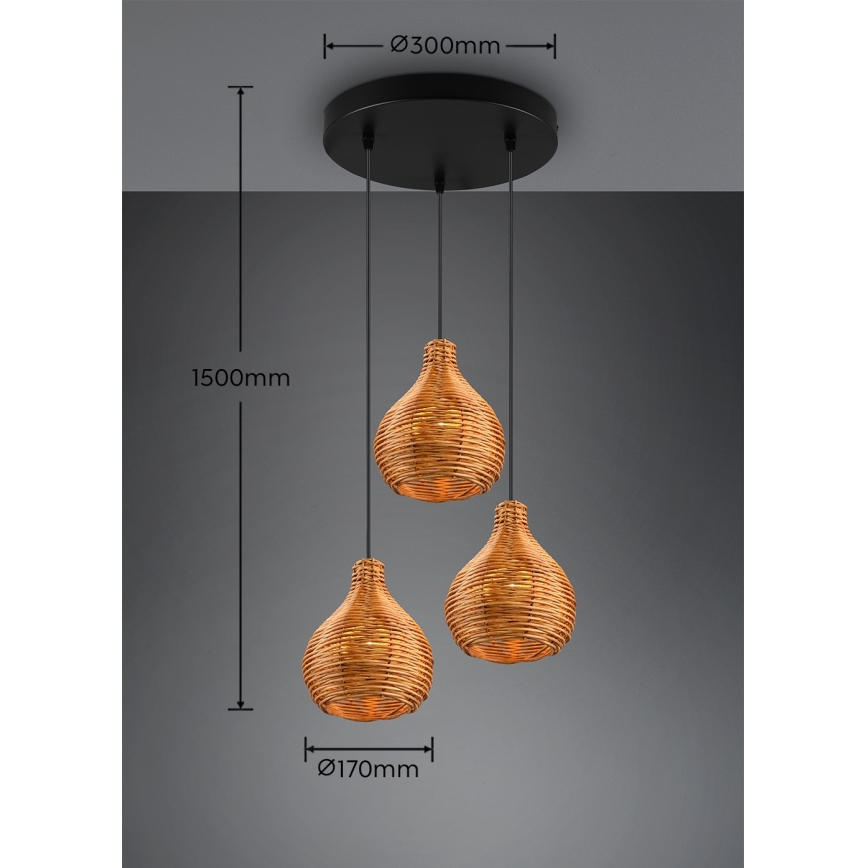 Reality - Lustr na lanku SPROUT 3xE14/40W/230V hnědá/ratan