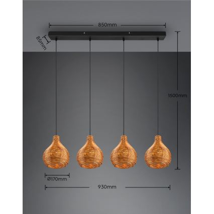 Reality - Lustr na lanku SPROUT 3xE14/40W/230V hnědá/ratan
