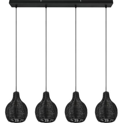 Reality - Lustr na lanku SPROUT 4xE14/30W/230V černá/ratan