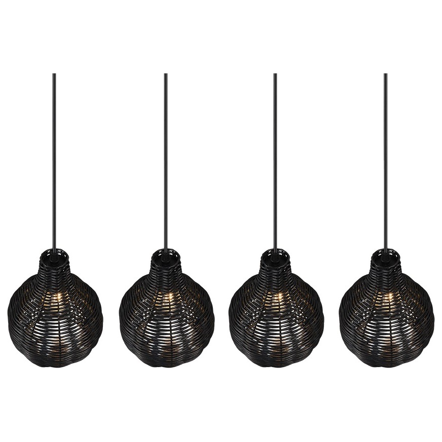 Reality - Lustr na lanku SPROUT 4xE14/30W/230V černá/ratan
