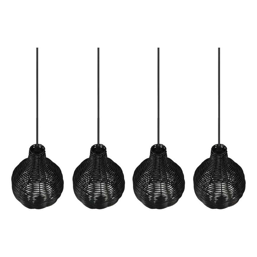 Reality - Lustr na lanku SPROUT 4xE14/30W/230V černá/ratan