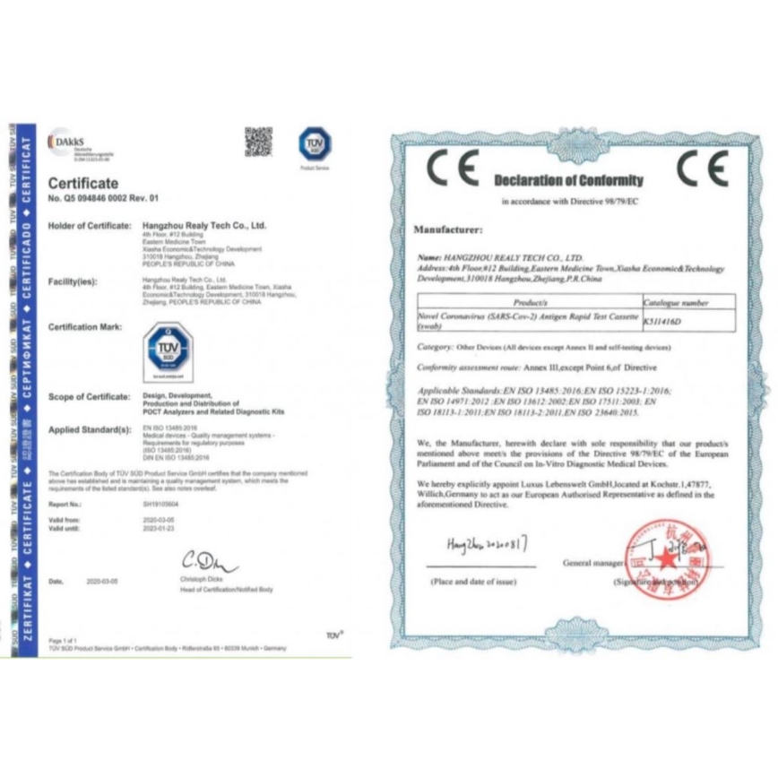 RealyTech - Antigenní COVID-19 Rapid rychlo test (swab) výtěrový - do nosu 25ks