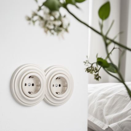 Reblig - Dvojitá retro zásuvka domovní s rámečkem SCHUKO 230V béžová