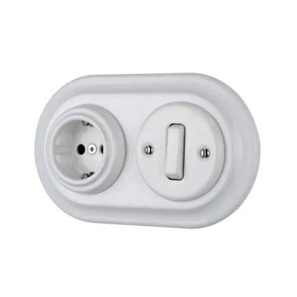 Reblig - Porcelánová retro domovní zásuvka bez rámečku SCHUKO 250V/16A bílá