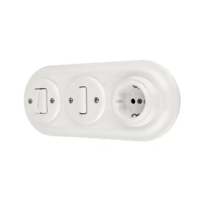 Reblig - Porcelánová retro domovní zásuvka bez rámečku SCHUKO 250V/16A bílá